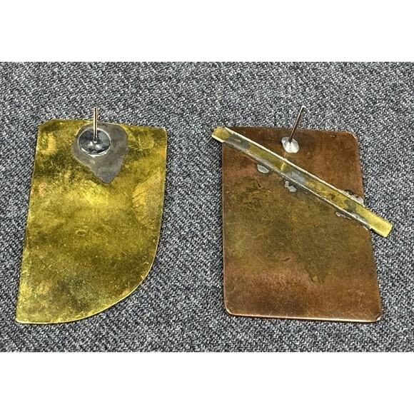 Vintage Artisan Mixed Metal Mis Matched Stud Earrings - Picture 3 of 6